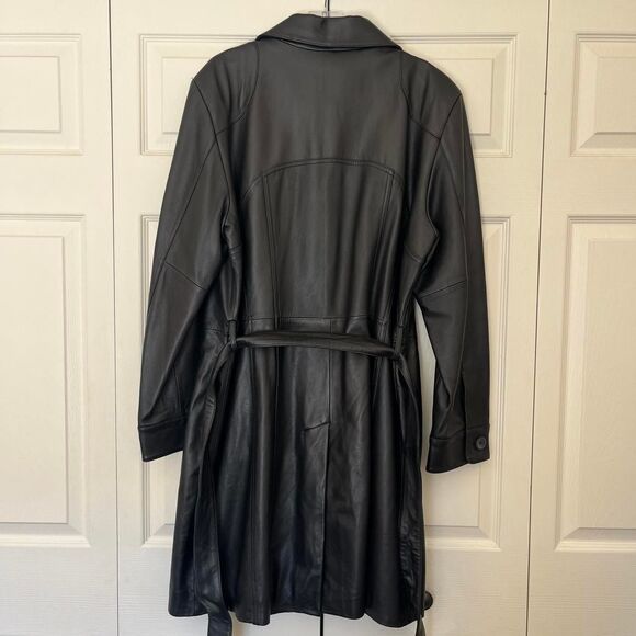 Vintage 90s/Y2K Worthington Women’s Genuine Lambskin Leather Black Trench Coat - Picture 2 of 13